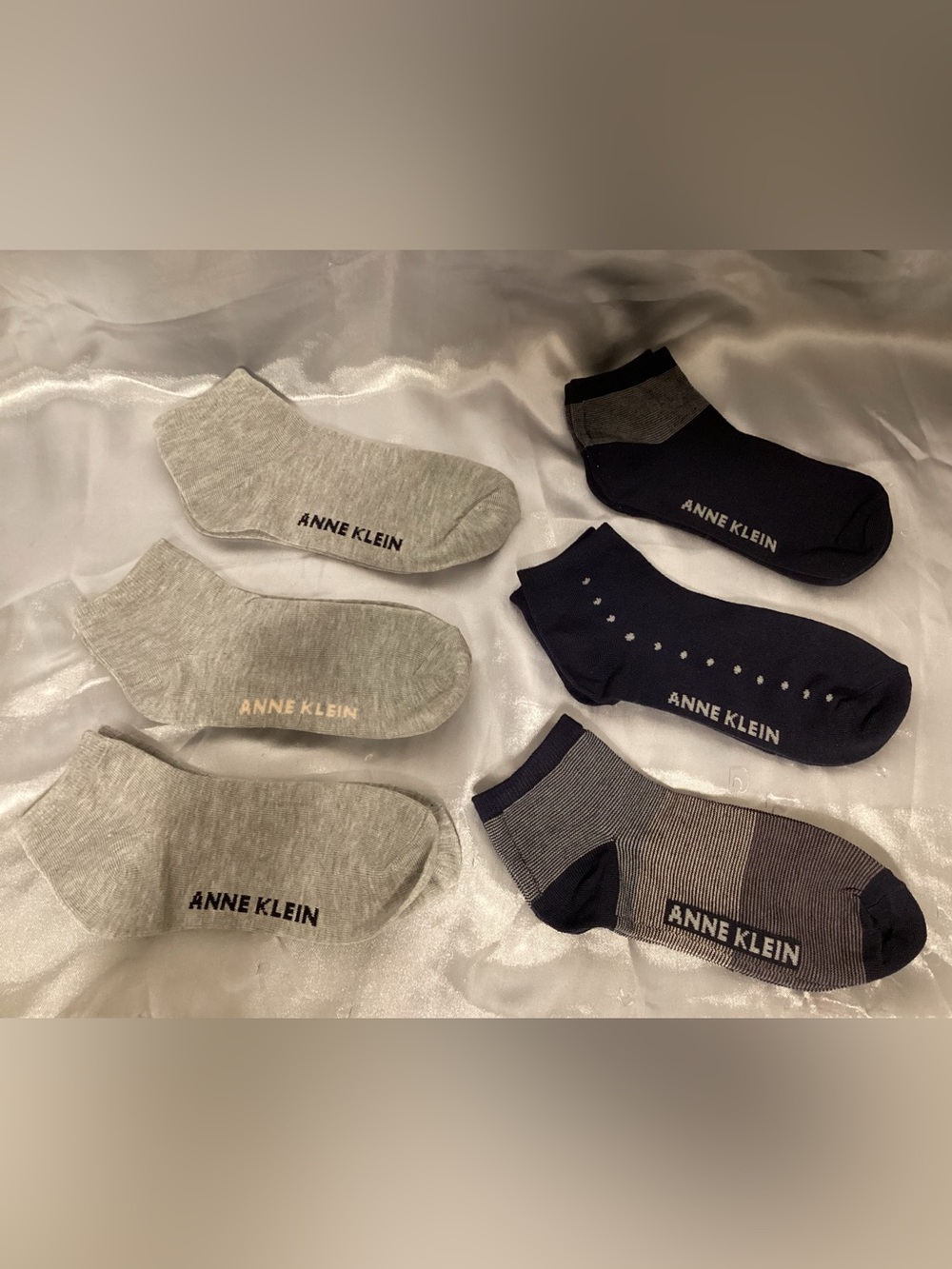 6 PR Anne Klein Ankle Socks - Gray & Navy